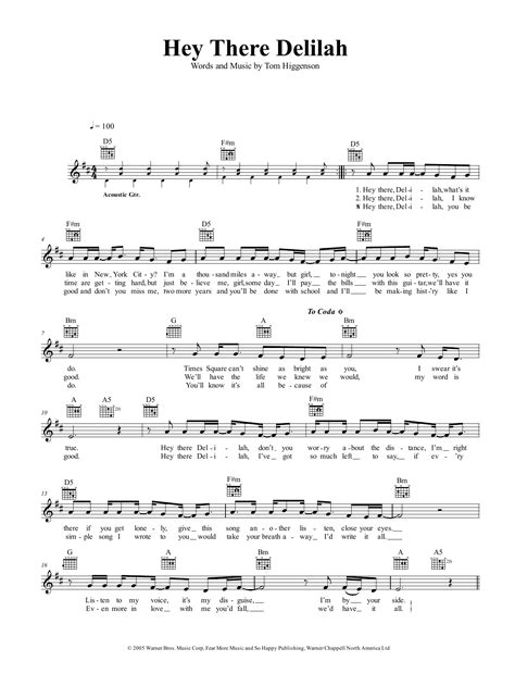 chords for hey there delilah|hey there delilah sheet music.